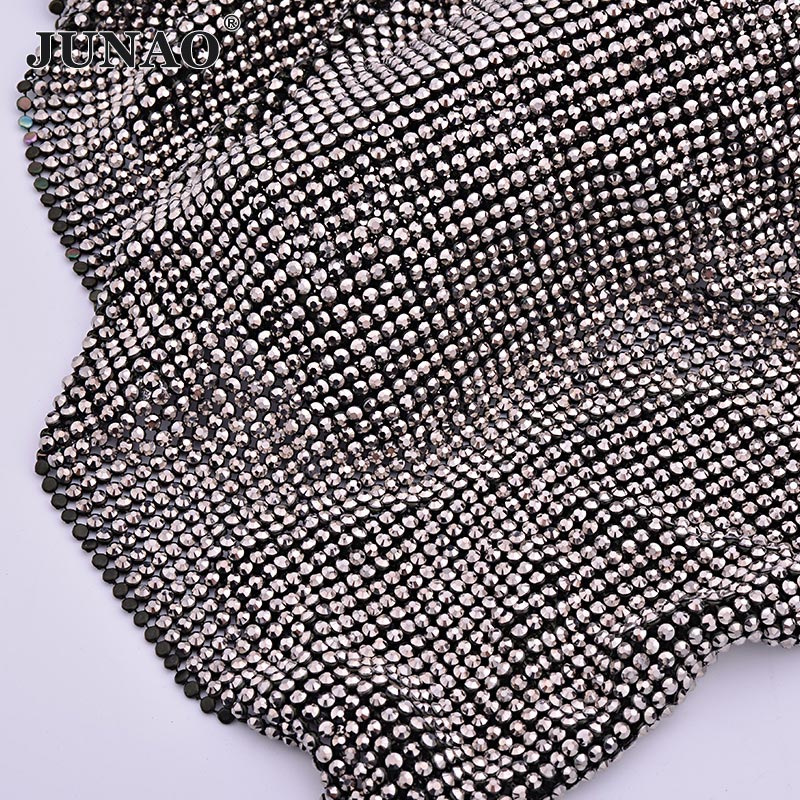 Crystal Mesh Fabric - JUNAO 45*120 см Черное золото кристалл