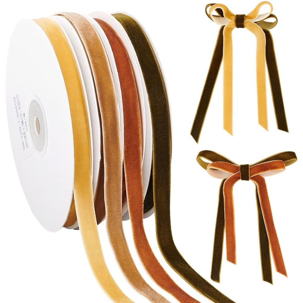 Velvet Ribbon Roll - 4 рулона, 4 цвета, односторонняя бархатная