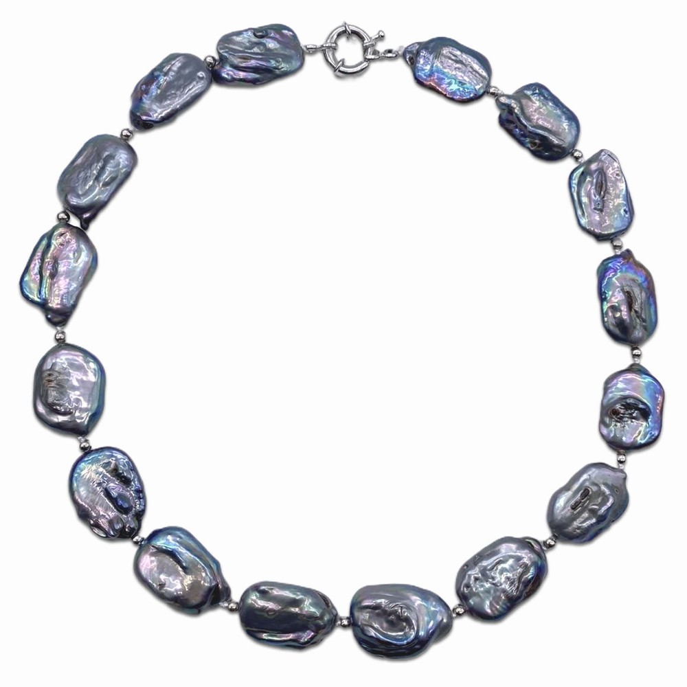 Pearl Trim Chain - Ожерелье из натурального пресноводного жемчуга, Прямоугольный